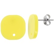 Clous d'oreilles carrés arrondis en acrylique opaque 15 mm - Jaune fluo x2|raw }}