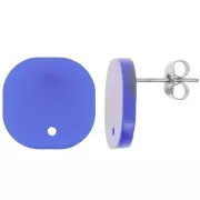 Clous d'oreilles carrés arrondis en acrylique transparent 15 mm - Bleu roi x2