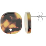 Clous d'oreilles carrés arrondis en acétate 15 mm Ecaille de tortue Marron - Noir x2