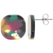 Clous d'oreilles carrés arrondis en acétate 15mm Ecaille de tortue Vert - Fuchsia x2