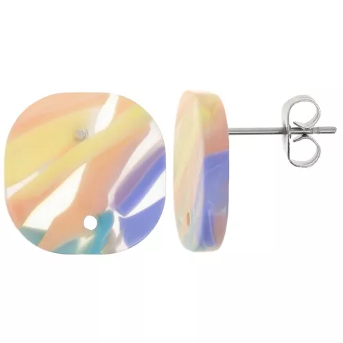 Clous d'oreilles carrés arrondis en acétate 15 mm - Marbré Violet - Saumon x2