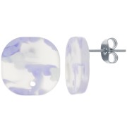 Clous d'oreilles carrés arrondis en acétate 15 mm - Terrazzo Violet - Blanc nacré x2