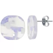 Clous d'oreilles carrés arrondis en acétate 15 mm - Terrazzo Violet - Blanc nacré x2