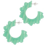 Créoles fleurs plates 49 mm en acétate - Marbré Multi-vert nacré x2|raw }}
