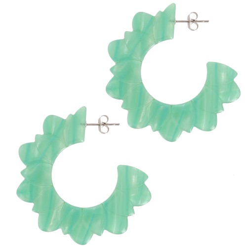 Créoles fleurs plates 49 mm en acétate - Marbré Multi-vert nacré x2