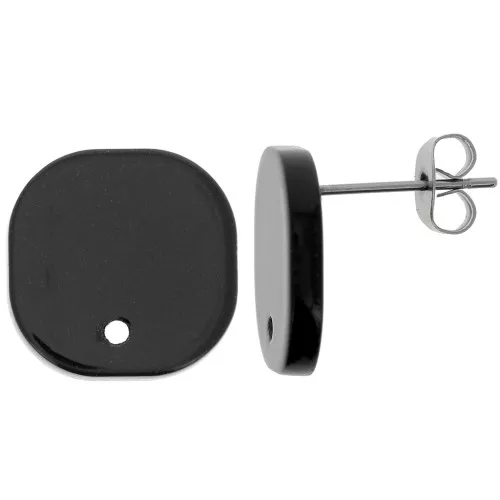 Clous d'oreilles carrés arrondis en acrylique opaque 15 mm - Noir x2