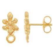 Clous d'oreilles fleur 13x7 mm avec anneau fermé - Doré à l'or fin x2|raw }}
