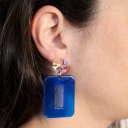 Pendentif rectangle évidé 40x30 mm en acrylique transparent - Bleu électrique x1