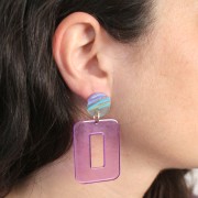 Pendentif rectangle évidé en acrylique transparent 40x30 mm - Violet clair x1