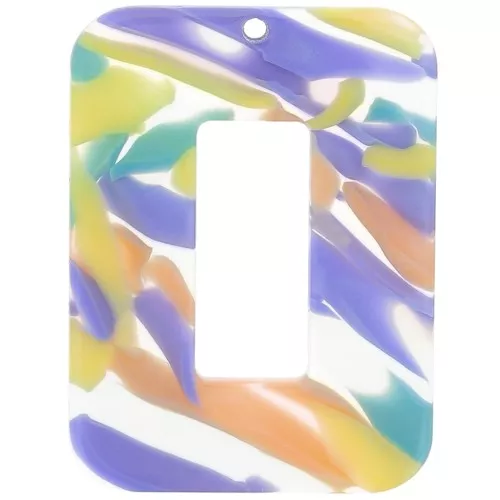 Pendentif rectangle évidé 40x30 mm en acétate - Abstrait Violet - Saumon x1