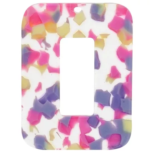 Pendentif rectangle évidé 40x30 mm en acétate - Terrazzo Vanille - Rose Pastel x1