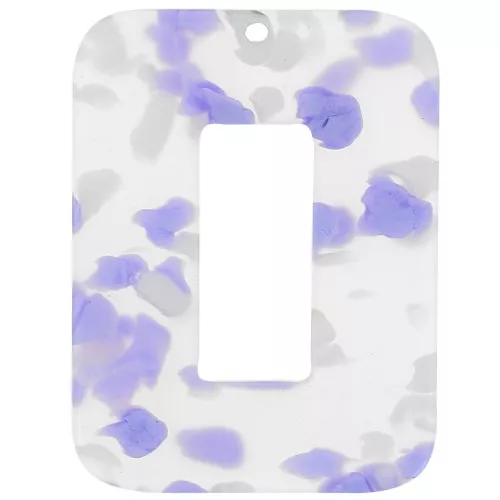 Pendentif rectangle évidé 40x30 mm en acétate - Terrazzo Violet - Blanc nacré x1
