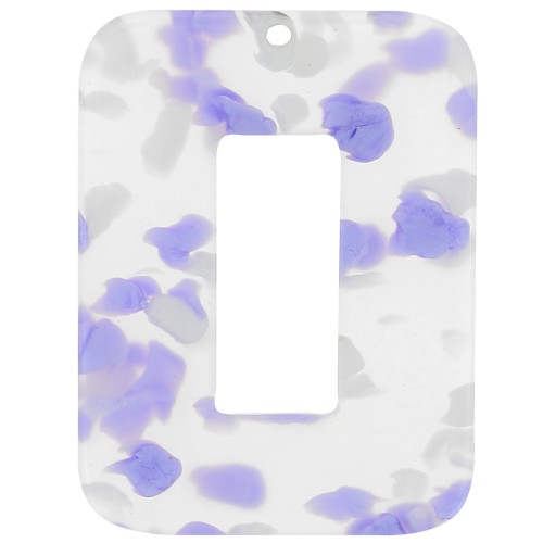 Pendentif rectangle évidé en acétate 40x30 mm - Terrazzo Violet - Blanc nacré x1