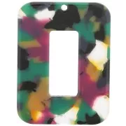 Pendentif rectangle évidé 40x30 mm en acétate - Ecaille de tortue Vert - Fuchsia