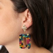 Pendentif rectangle évidé 40x30 mm en acétate - Ecaille de tortue Vert - Fuchsia