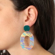 Pendentif ovale évidé 47x34 mm en acétate - Abstrait Violet - Saumon x1