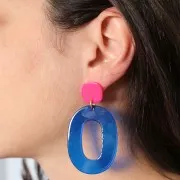 Pendentif ovale évidé en acétate 47x34 mm - Terrazzo Violet - Blanc nacré x1