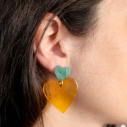 Pendentif coeur 31x32 mm en acrylique transparent - Jaune x1