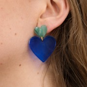 Pendentif coeur 31x32 mm en acrylique transparent - Bleu électrique x1