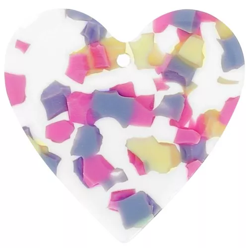 Pendentif coeur 31x32 mm en acétate - Terrazzo Vanille - Rose Pastel x1