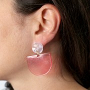 Pendentif demi-lune en acrylique transparent 29x33 mm - Rose x1