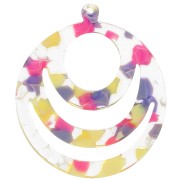 Pendentif rond ajouré en acétate 30 mm - Terrazzo Vanille - Rose Pastel x1