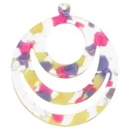 Pendentif rond ajouré en acétate 30 mm - Terrazzo Vanille - Rose Pastel x1