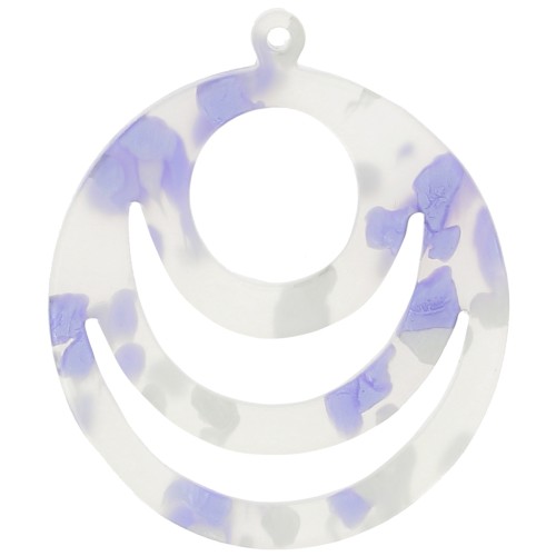 Pendentif rond ajouré en acétate 30 mm - Terrazzo Violet - Blanc nacré x1