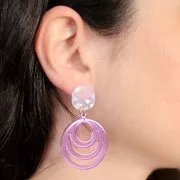 Pendentif rond ajouré en acétate 30 mm - Terrazzo Violet - Blanc nacré x1