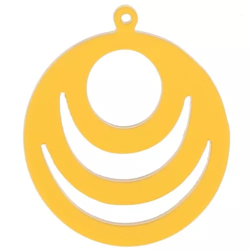 Pendentif rond ajouré en acrylique transparent 30 mm - Jaune x1