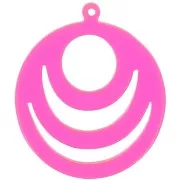 Pendentif rond ajouré en acrylique transparent 30 mm - Rose - orange fluo x1