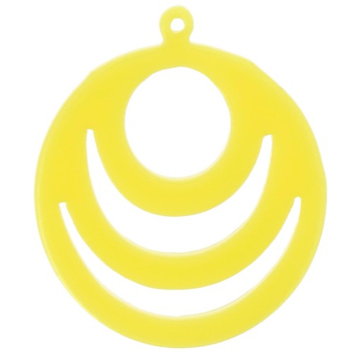 Pendentif rond ajouré en acrylique opaque 30 mm - Jaune fluo x1