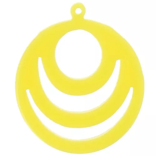 Pendentif rond ajouré en acrylique opaque 30 mm - Jaune fluo x1