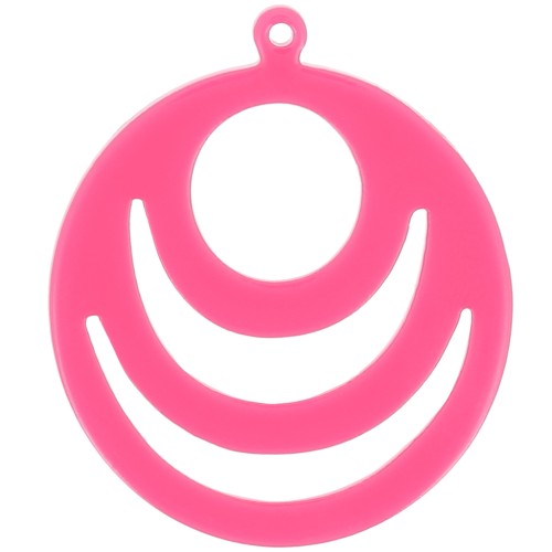 Pendentif rond ajouré en acrylique opaque 30 mm - Fuchsia x1