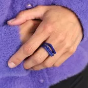 Bague plate en acétate opaque - Taille 53 - Marbré Bleu foncé nacré x1