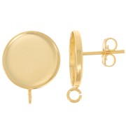 Clous d'oreilles pour cabochon fond plat 14mm - anneau ouvert - Doré à l'or fin x2