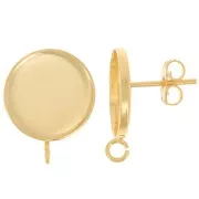 Clous d'oreilles pour cabochon fond plat 14mm - anneau ouvert - Doré à l'or fin x2