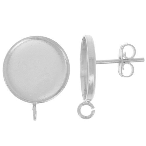 Clous d'oreilles pour cabochon fond plat 14mm - anneau ouvert - Placage Arg fin x2