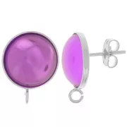 Clous d'oreilles pour cabochon fond plat 14mm - anneau ouvert - Placage Arg fin x2