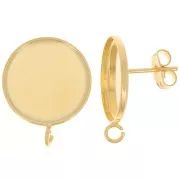 Clous d'oreilles pour cabochon fond plat 16mm - anneau ouvert - Doré à l'or fin x2