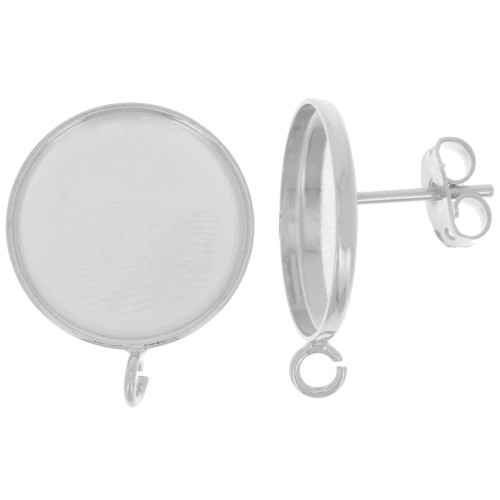 Clous d'oreilles pour cabochon fond plat 16mm - anneau ouvert - Placage Arg fin x2