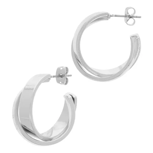 Créoles design fil entrecroisé 24 mm - Rhodié x2