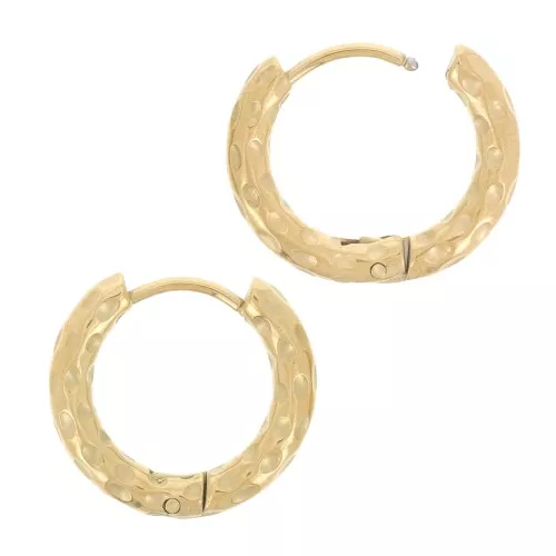 Créoles rondes martelées 18 mm - Fil 3 mm - Acier Inoxydable 304L Doré x2