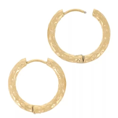 Créoles rondes martelées 22 mm - Fil 3 mm - Acier Inoxydable 304L Doré x2