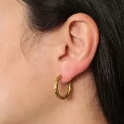 Créoles rondes martelées 22 mm - Fil 3 mm - Acier Inoxydable 304L Doré x2