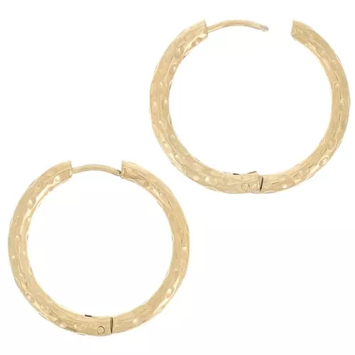 Créoles rondes martelées 26 mm - Fil 3 mm - Acier Inoxydable 304L Doré x2