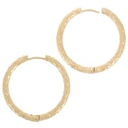 Créoles rondes martelées 31 mm - Fil 3 mm - Acier Inoxydable 304 Doré x2