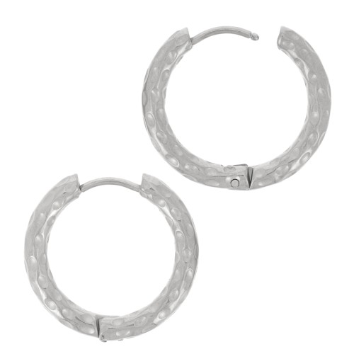 Créoles rondes martelées 22 mm - Fil 3 mm - Acier Inoxydable 304L x2