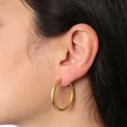 Créoles rondes martelées réversible 31 mm - Fil 3 mm -Acier Inoxydable 304 Doré x2