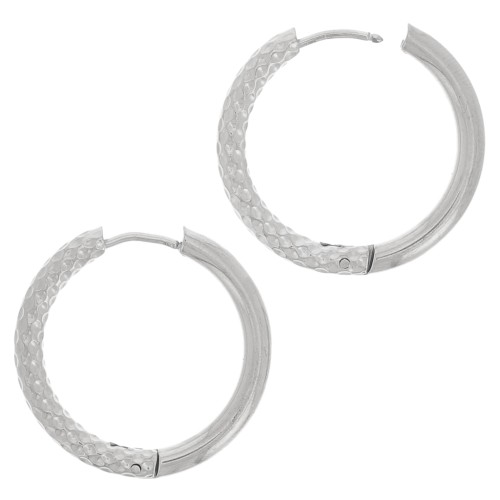 Créoles rondes martelées - réversible - 26 mm - Fil 3 mm - Acier Inoxydable 304 x2